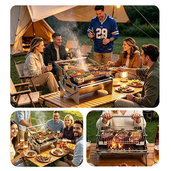 Flip Rotatable BBQ Grill｜Portable Foldable Stainless Steel